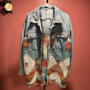 Denim Jacket with Southwestern Pattern